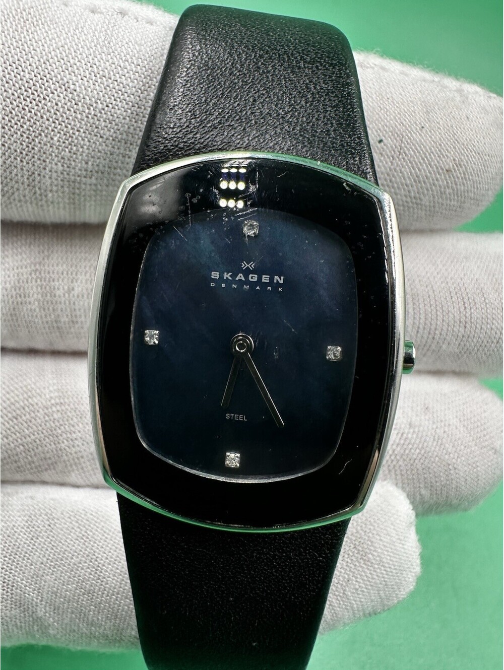 SKAGEN DENMARK Diamond Black Abalone Quartz Leather Band Lady Fashion Watch